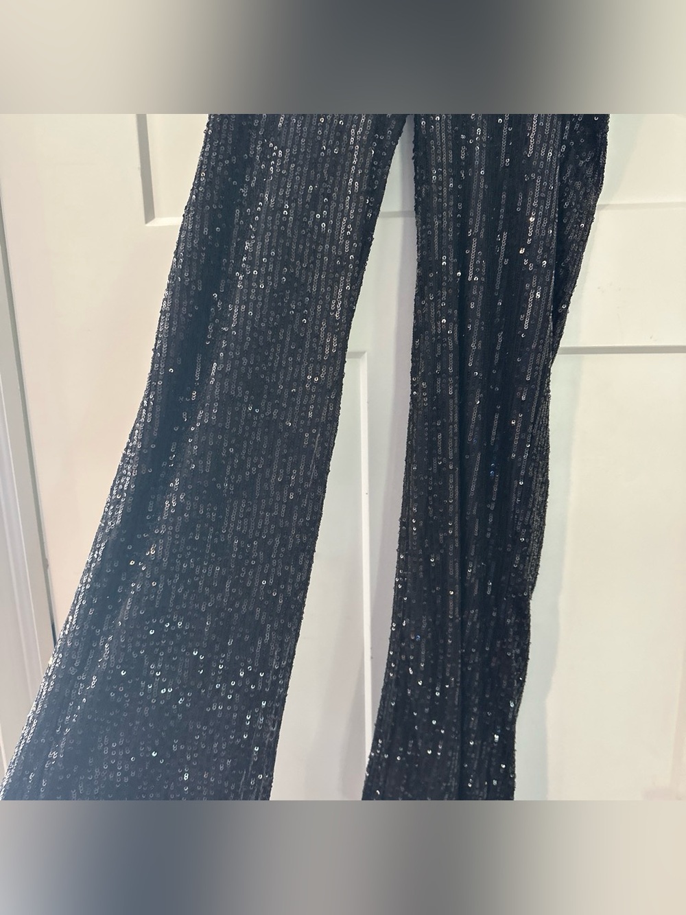 CeCe Black Sequin Wide-Leg Jumpsuit Pants